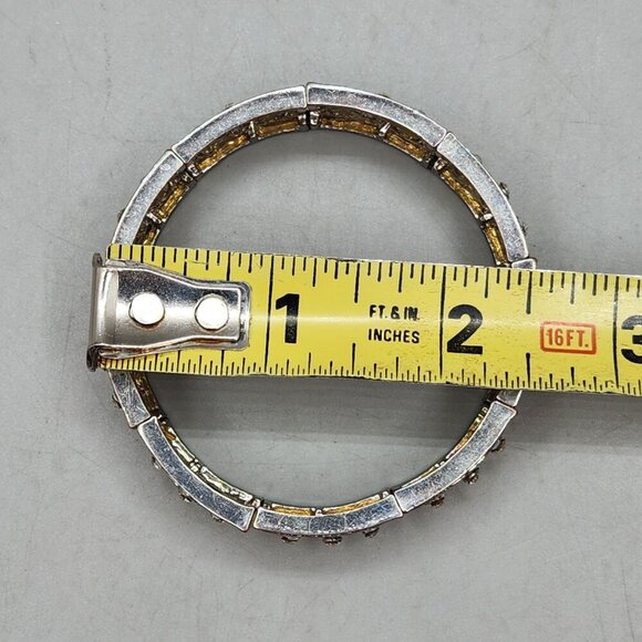 Silver Tone Iridescent Rhinestone Stretchy Cuff Bracelet Formal Statement - Picture 3 of 4